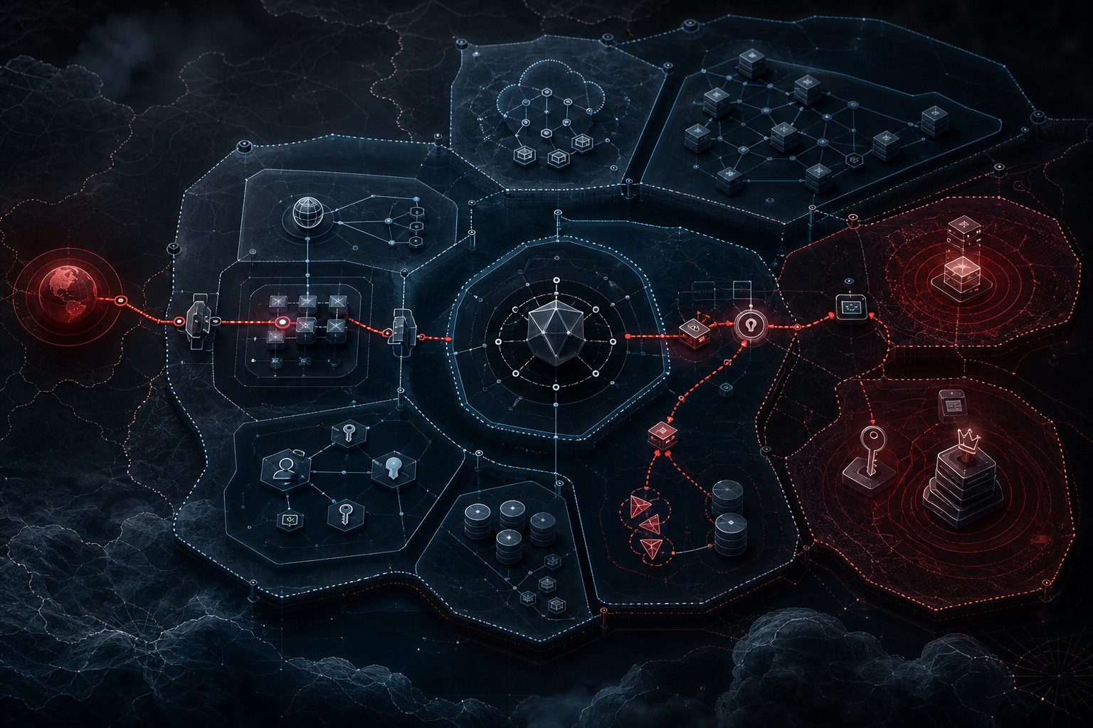 Featured image about advanced threat modeling with trust boundaries, identities, and attack chains in an offensive security context.