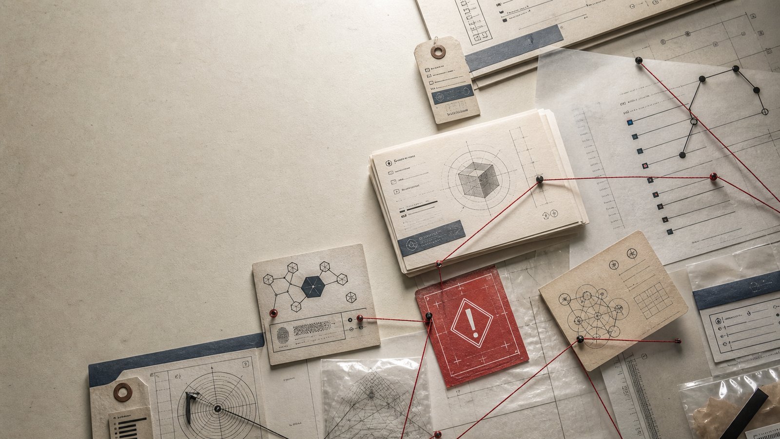 Top-down forensic software-release dossier with component cards, dependency threads, artifact evidence and a precise VEX decision marker.